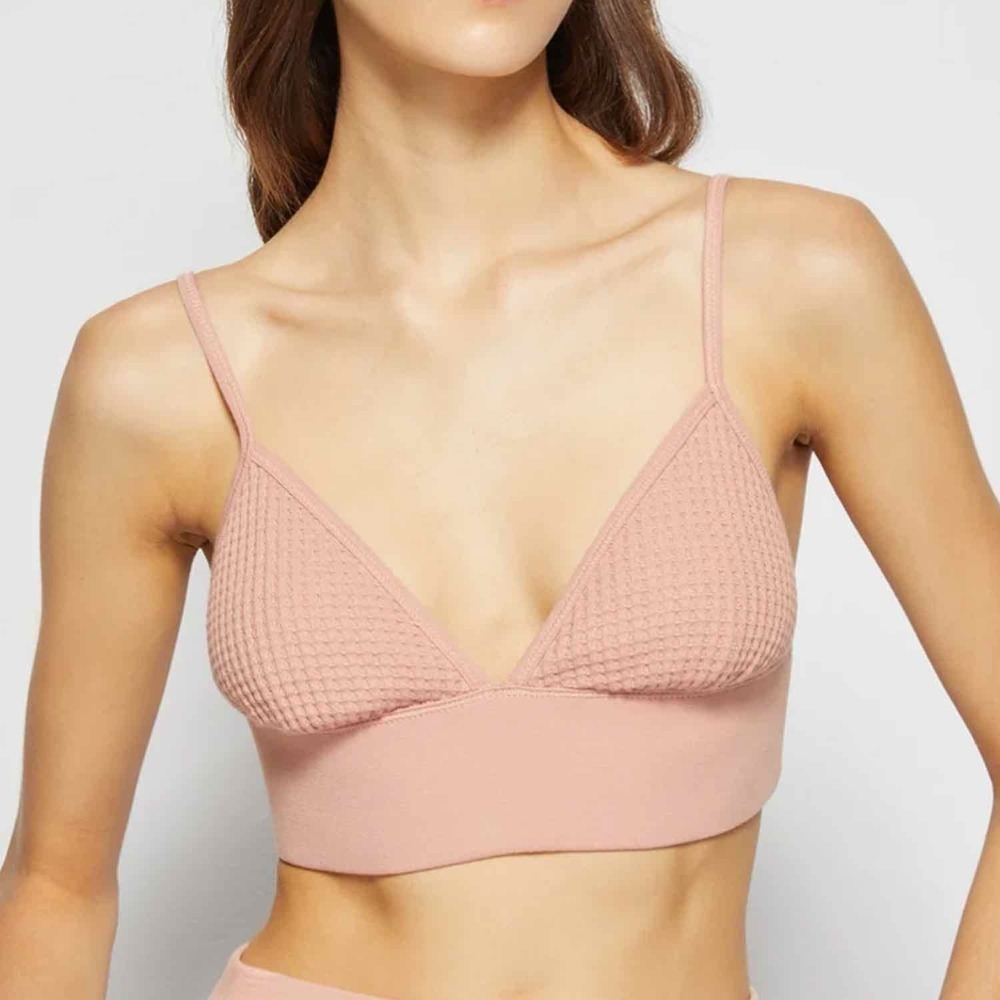 JONATHAN SIMKHAI STANDARD The Juliette Waffle Bralette Size Small Chai